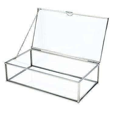 Imagem de HighFree Caixa de vidro vintage com tampa - caixa de exibição de joias de vidro transparente - Caixa decorativa de decoração de casa para pulseira de anéis de bugigangas (prata, média)