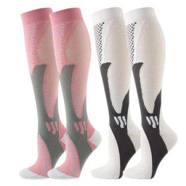 Imagem de Kit 2 Pares Meia De Compressão Esportiva Cano Alto 3/4 Corrida Ciclism
