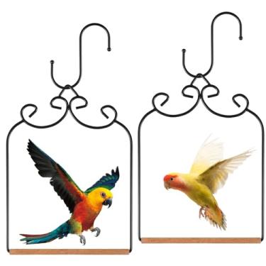 Imagem de Pacote com 2 balanços e poleiros de beija-flor, armação de metal com 2 cavilhas de madeira de substituição e ganchos de ferro, balanço preto para pendurar em ambientes internos, externos, porta-malas