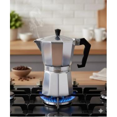 Imagem de Cafeteira Italiana em Alumínio 6 Xícaras – Café Espresso Tradicional, Moka Pot para Fogão a Gás e Elétrico, Design Clássico e Durável