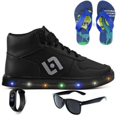 Imagem de Tenis Infantil De Led Meninos Botinha Cano Alto Escolar Casual Basico 