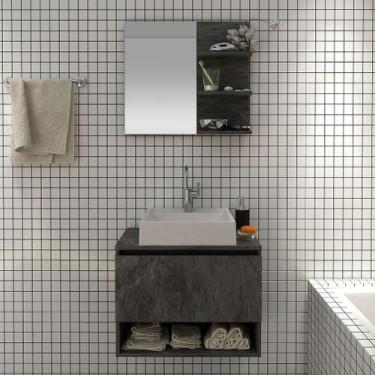 Imagem de Conjunto de Banheiro com Balcão Gabinete Suspenso 1 Porta e Espelho Su