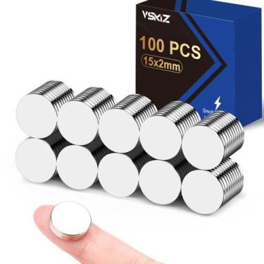 Imagem de Ímãs de neodímio VSKIZ 100 unidades de 15x2mm para artesanato, bricola