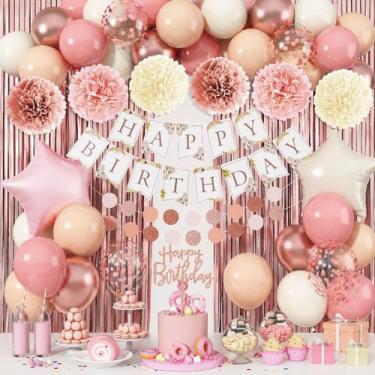 Imagem de Decorações de festa Jobkoo Pink Birthday para mulheres com balões