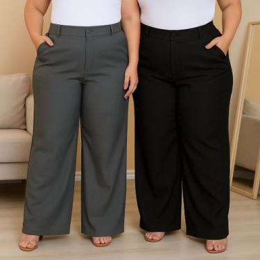 Imagem de Kit 2 Calça Pantalona Feminina Alfaiataria Plus Size Social Premium Lu