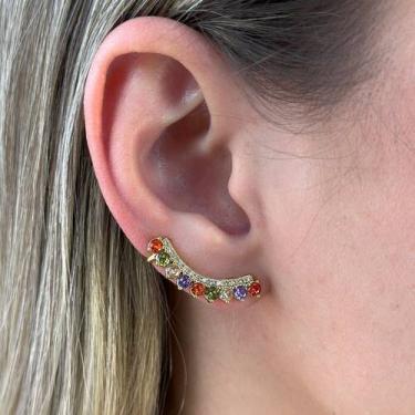 Imagem de Brinco Ear Cuff Zircônias Redondas Color Banhado em Ouro 18k - Anastás