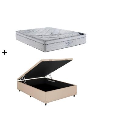 Imagem de Cama Box Baú Casal Bege Colchão Freedom Molas Ensacadas 138x188 - Ortobom