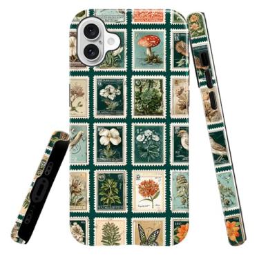 Imagem de heindiy Compatível com iPhone 16 Plus, capa brilhante, proteção total, à prova de choque, anti-arranhões, capa de TPU, capas para homem, mulher, colagem, selos postais vintage