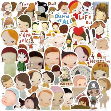 Imagem de Pacote de adesivos Yoshitomo Nara com 50 peças, decalques estéticos de vinil à prova d'água para garrafa de água, laptop, telefone, skate, scrapbook, decoração de para-choque para crianças