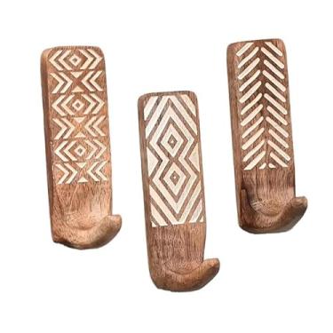 Imagem de Baoblaze 3 peças de ganchos de parede adesivos de madeira porta-chaves decoração para casa cabide de parede boho ganchos decorativos para pendurar chapéu chave