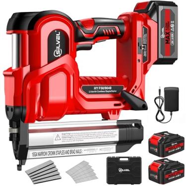 Imagem de SILVEL Pregador Brad sem fio de 5 cm, grampeador elétrico 2 em 1 de 21 V com 2 pilhas de 4,0 Ah, 1000 pregos, grampos de 18 GA, profundidade ajustável para marcenaria, melhoria da casa