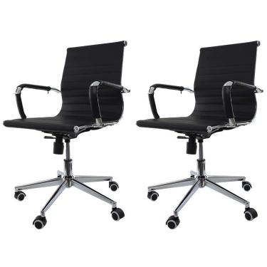 Imagem de Kit 2 Cadeiras De Escritório Baixa Tela p/120Kg Preto