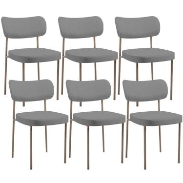 Imagem de Kit 06 Cadeiras Estofadas Para Sala De Jantar Melina Base Arena L02 Linho Cinza Escuro - Lyam Decor