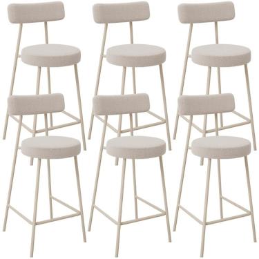 Imagem de Kit 06 Banquetas Baixa Cozinha Sala Jantar Bancada Milão Arena L02 Bouclê Bege - Lyam Decor