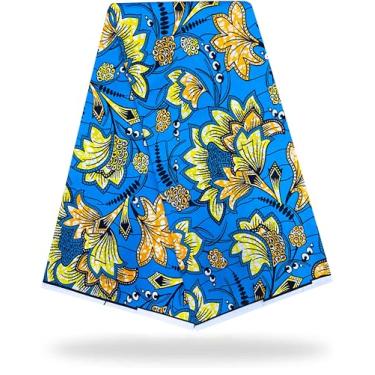 Imagem de Shenbolen Tecido de cera de impressão africana Kente pano Ankara 100% poliéster (6 jardas, Y)