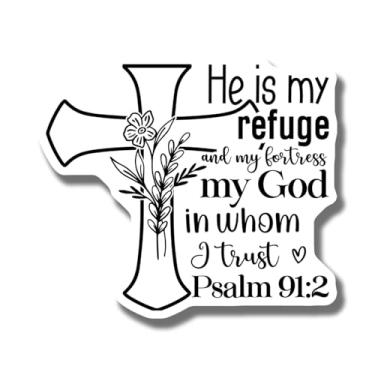 Imagem de Ímã Cristão Inspirador - Salmo 91 2 Ímã de Versículo da Bíblia - Ímã de carro com base na fé Decoração de casa - Ímã He is My Refuge - Ímã das Escrituras - AAMT1712