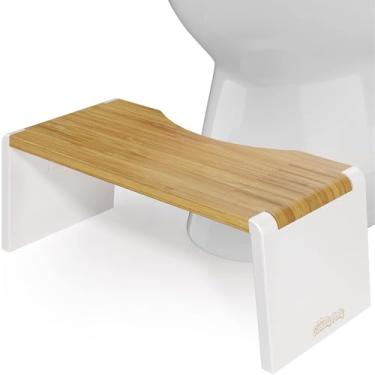 Imagem de Squatty Potty Banqueta dobrável de bambu para vaso sanitário Stockholm 17,78 cm dobrável, marrom e branco, 1 unidade