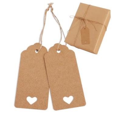 Imagem de BEISHIDA 100 etiquetas de presente em branco, etiquetas de papel kraft marrom de coração vazado com cordão para o dia das mães, dia dos namorados, aniversário, casamento, lembrancinhas de chá de bebê