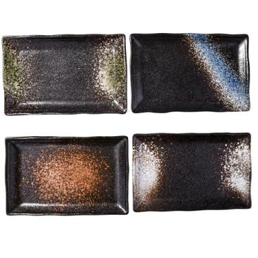 Imagem de LMRLCS Prato de sushi, pratos retangulares de 20 cm, pratos vintage japoneses, prato de sushi, conjunto de 4 pratos de porcelana para jantar, festas, carne, sushi, sobremesa, lava-louças e micro-ondas