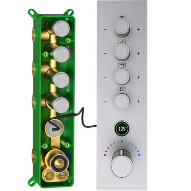 Imagem de Válvula de chuveiro digital termostática de 4 funções com visor - Kit de acabamento de desvio de latão sólido, antiqueimadura para banheira e chuveiro walkin, instalação vertical, modos de