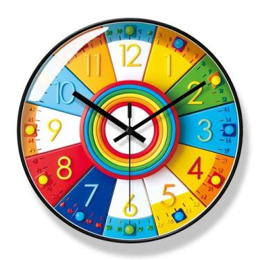 Imagem de Relógio de parede colorido com design de desenho animado educacional d