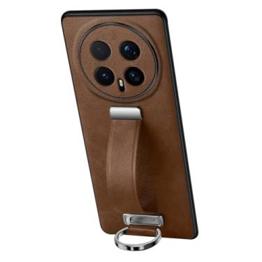 Imagem de FWYANZH Capa de couro para Honor Magic 8 Pro/8, suporte de pulseira retrátil, capa de telefone fina, retrô, cobertura completa de proteção de lente, marrom, 8Pro