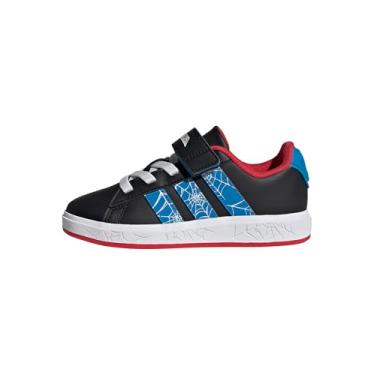 Imagem de adidas Tênis infantil unissex Marvel Grand Court elástico de renda e alça, Homem-Aranha/Preto/Azul Brilhante/Rubi Puro, 15
