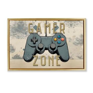 Imagem de Stupell Industries Gamer Zone com fundo abstrato marrom moldura flutuante arte de parede, design por Kim Allen, 21 x 31