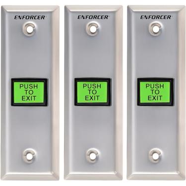 Imagem de Seco-Larm SD-7103GC-PTQ Pacote com 3 placas iluminadas push to exit com temporizador, aço inoxidável fino, atraso ajustável, saída de campainha, controle de acesso certificado UL