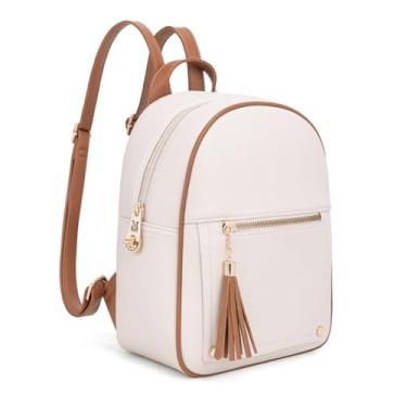 Imagem de Mochila feminina média antifurto com zíper seguro e borla, Mini bege e marrom, Mochilas de viagem