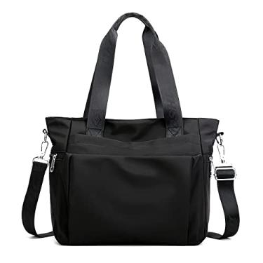 Imagem de LassZone Bolsa de ombro feminina com alça superior Hobo, bolsa tiracolo de nylon para viagem, trabalho, academia, Preto, One Size