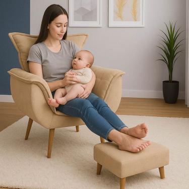 Imagem de Poltrona De Descanso Alana Com Puff Suede Bege