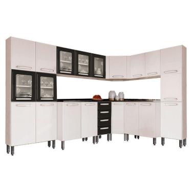 Imagem de Cozinha Modulada Bertolini Evidence 8pçs (3 Armários + 3 Balcões + 2 Paneleiros) C8P23 Branco/Preto