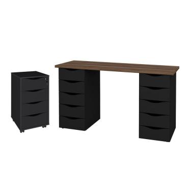 Imagem de Conjunto Escrivaninha E Gaveteiro Huddersfield Nogal Preto