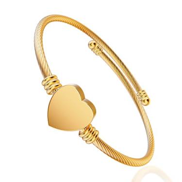 Imagem de Pulseira feminina banhada a ouro 18K delicada, simples, feita à mão, minimalista para ela, Large, Aço inoxidável, Sem Pedra Preciosa