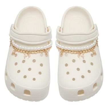 Imagem de Eooberr 2 peças de correntes de sapato oceano brilhantes para meninas, sandálias de verão, tartarugas douradas, pingentes de sapatos de conchas para tamancos, pingentes de decoração de sapatos faça