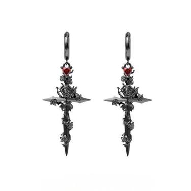 Imagem de Agriajun Brincos de argola góticos Y2k com pingente de cruz punk com rebite gótico para mulheres, acessórios de formatura e presente moderno, Aço inoxidável, Sem pedra preciosa
