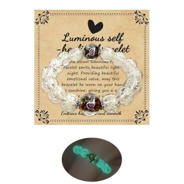 Imagem de Zyuzles Pulseira de vidro Firefly feita à mão que brilha no escuro Pulseira inspiradora luminosa Pulseira de autorcura incentiva presentes de bênção para homens e mulheres, One Size, Vidro, Sem Pedra