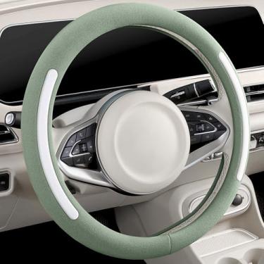 Imagem de Capa de volante, universal de 38 cm, protetor de volante de couro sintético, antiderrapante, respirável e compatível com aquecimento para carros, caminhões, SUVs, vans