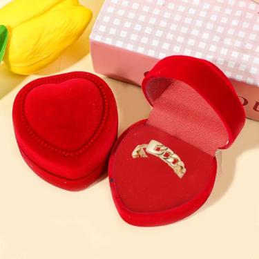 Imagem de Caixa de anel de coração vermelho flocagem colar brinco caixa de presente de dia dos namorados organizador de joias (1 peça - caixa de anel nº 01)