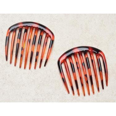 Imagem de 2 peças de pente lateral de cabelo com 9 dentes 7,5 x 7,3 cm vintage plástico torcido clipes franceses pentes para mulheres, casamento nupcial, longo, grosso e fino cacheado (café escuro)