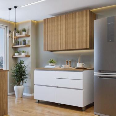 Imagem de Cozinha Completa Modulada 2 Peças 3 Portas 4 Gavetas Norten Branco-nature