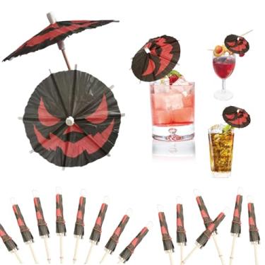 Imagem de 120 peças palhetas de guarda-chuva para bebidas de Halloween para coquetéis, mini papel de abóbora, guarda-chuvas, palitos de dente, assustador, verão, verão, decorações de festa, copos, enfeites de