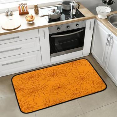 Imagem de Web Halloween Tapete de cozinha laranja antiderrapante lavável tapete de cozinha macio absorvente tapetes de boas-vindas para interior, entrada, piso, pia, banheiro, lavanderia, decoração de festival