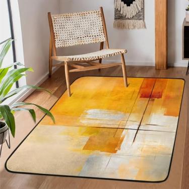 Imagem de Tapete de área para sala de estar, lavável à máquina, painel de madeira, pintura laranja, tapete antiderrapante, tapete macio para sala de estar, quarto, sala de jantar, berçário, cozinha, decoração