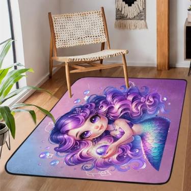 Imagem de Tapete de área para sala de estar, lavável à máquina, roxo, sereia, antiderrapante, tapete macio, para sala de estar, quarto, sala de jantar, berçário, cozinha, decoração de casa
