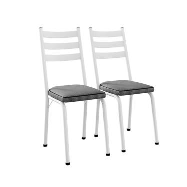 Imagem de Conjunto com 2 Cadeiras New Revestimento Sintético Platina e Branco