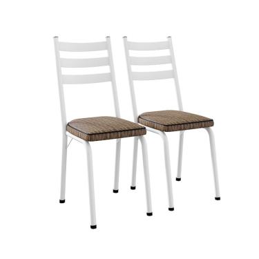 Imagem de Conjunto com 2 Cadeiras New Revestimento Sintético Rattan e Branco