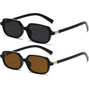 Imagem de Anteojos de Sol AIEYEZO Retro Rectangulares para Mujeres Negro/Gris