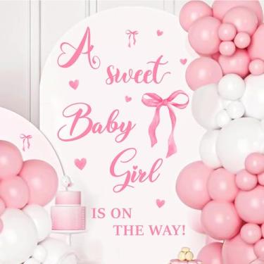 Imagem de Adesivo Sweet Baby Girl para pano de fundo com letras de bebê para decoração de chá de bebê, sinais de festa revelação de gênero para arco rosa balão arco suprimentos Oh Baby Sign It's A Girl Banner